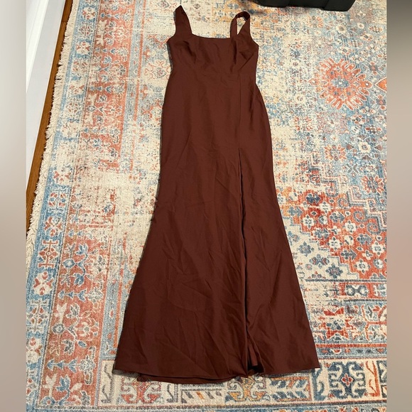 BHLDN Dresses & Skirts - BHLDN Catarina crepe gown cocoa brown side slit bridesmaids dress squareneck